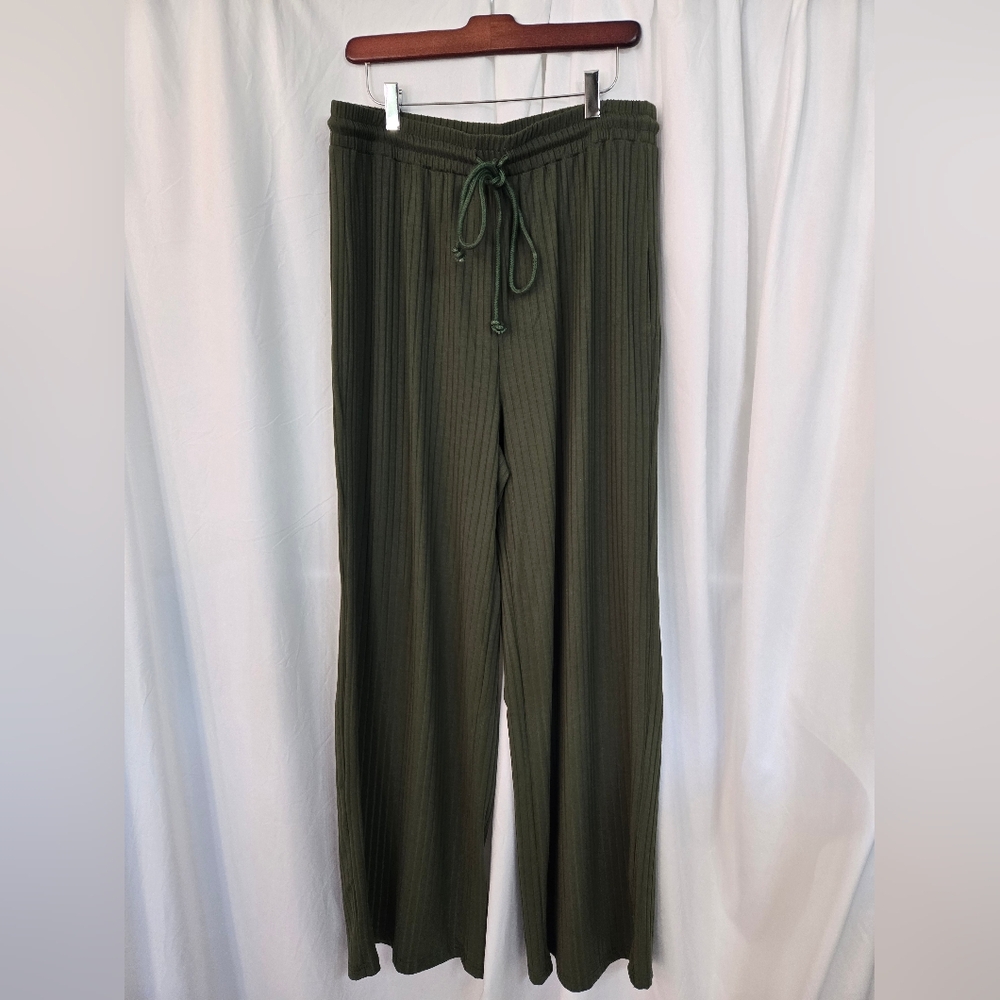 Shein Olive Green Wide Leg Pull On Lounge Wear Pants
